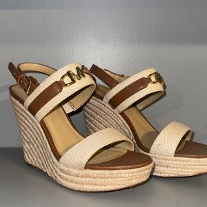 Michael Kors Tan and Brown Wedge Sandals